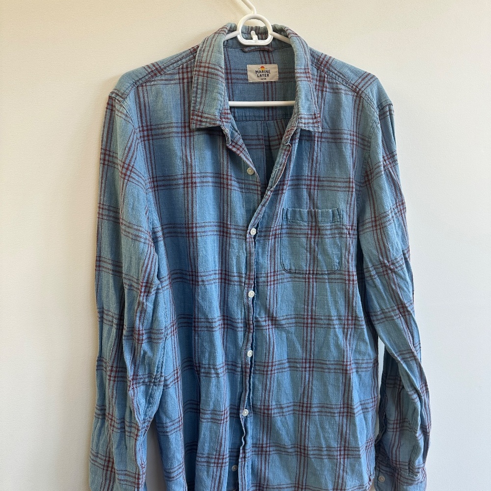Marine Layer Blue and Red Flannel Shirt